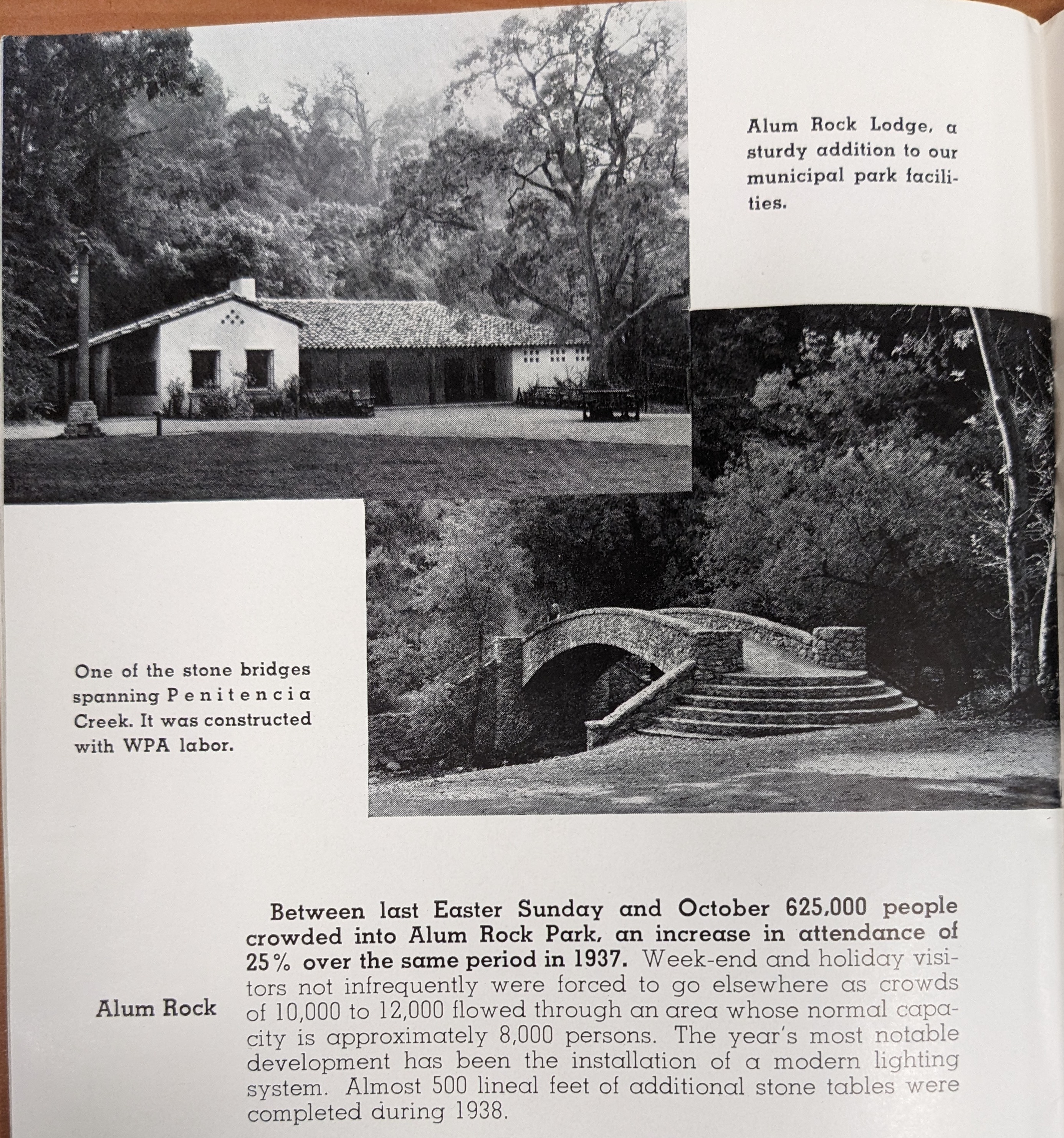1938 City Report page about Alum Rock Park